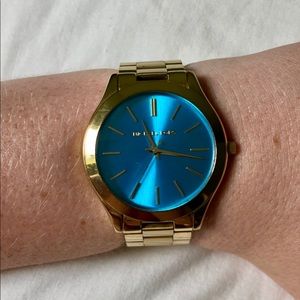 MICHAEL KORS “Slim Runway” Aqua Face Gold Watch